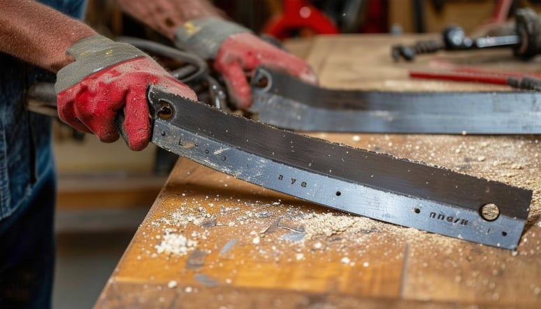 sharpening ferris mower blades on workbench-1