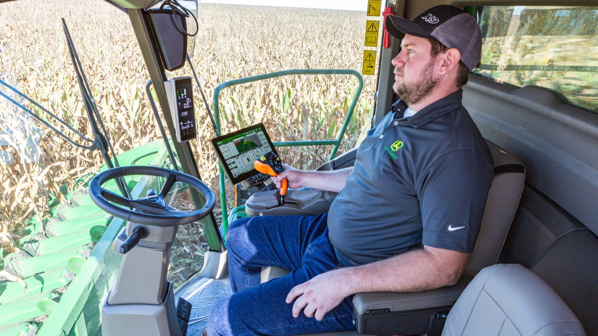 Inside the spacious cab of an X9 1000 Series John Deere Combine