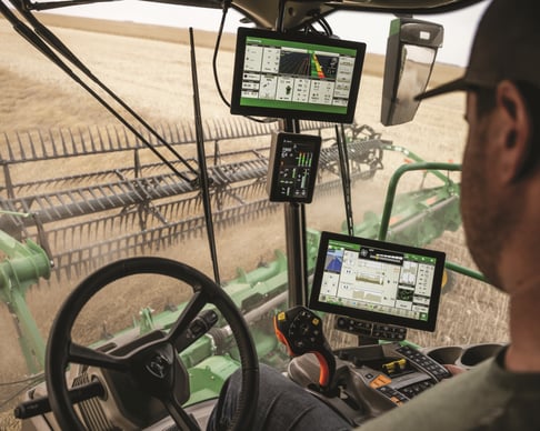 A Combine operator utilizes the ActiveVision precision ag software to reduce harvest loss.