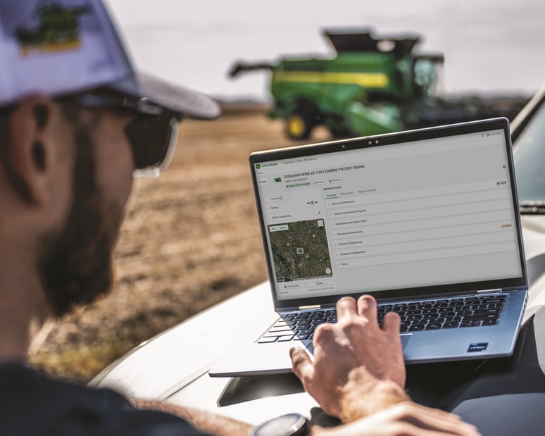 A man uses Operations Center and JDLink to manage his farm fleet.