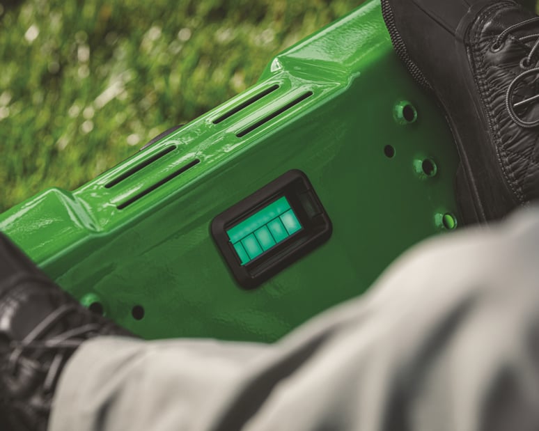 A John Deere electric zero-turn mower.