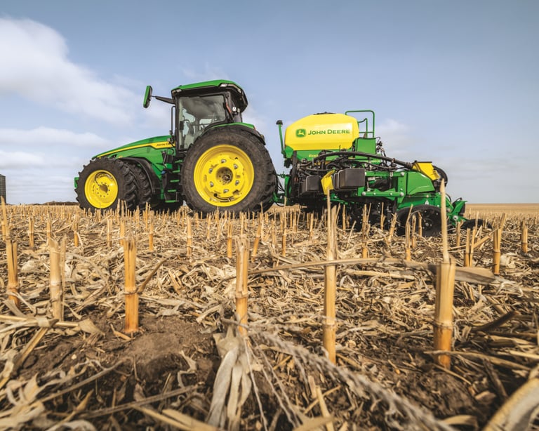 A tractor with precision ag technology prepares for planting season.